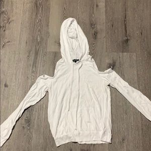 Long sleeve hooded t-shirt with shoulders cut out